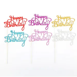 Happy Birthday Cake Topper Glitter Paper Cake Insert Party Decoration Birthday Party Supplies Dessert Decor