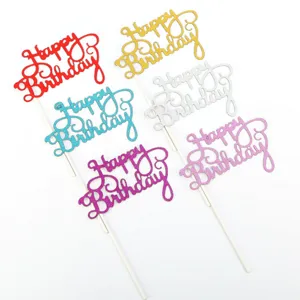 Happy Birthday cake toppers glitter colorful cake insertion cards for birthday party decor.