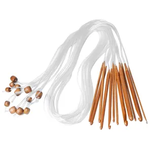 Carbonized Wood Tunisian Crochet Hooks Set With Plastic Cable And Wooden Beads For Sweaters And Blankets Weaving