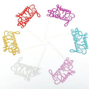 Glitter Happy Birthday cake topper set for colorful birthday party cake decoration supplies