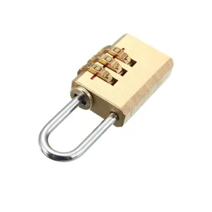 Brass 3-digit combination padlock for luggage and bags, secure metal digital lock detail.