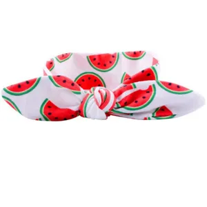 Joli bandeau bébé motif pastèque avec oreilles de lapin, accessoire cheveux élastique.