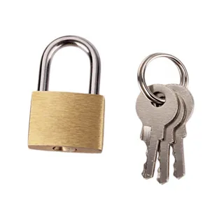 Small brass padlock with three keys, 20mm portable luggage lock for mailbox cabinet and travel bag.