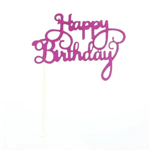 Pink Glitter Happy Birthday Cake Topper for Birthday Party Baking Cake Decoration Goods