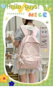 Japanese Sweet Pink Polka Dot Backpack Cute Bow School Bag Casual Daypack for Women
