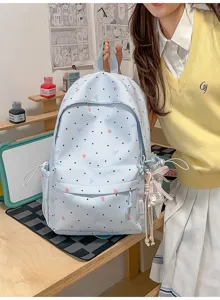 Japanese sweet style polka dot backpack cute student school bag light blue color