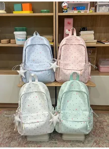 Japanese sweet cute polka dot backpack for women, fresh style school bag with star pendant