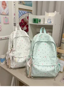 Cute Japanese style polka dot canvas backpack for women sweet school bag daily use