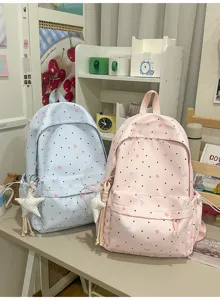 Kawaii sweet style polka dot bow backpack cute pink blue school bag student daypack