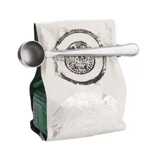 Stainless steel coffee scoop with bag clip, multipurpose measuring spoon for coffee beans milk powder.