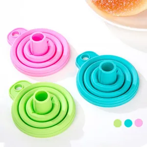 Collapsible kitchen silicone funnel folding candy color funnel for household liquid dispensing.