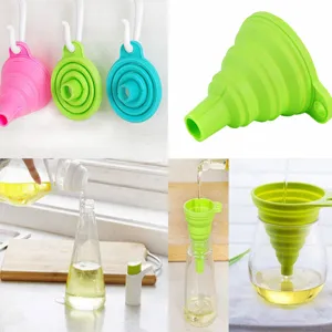 Collapsible silicone kitchen funnel, folding candy color funnel for household oil use.
