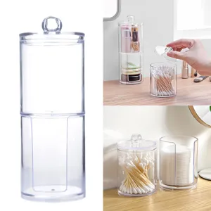 Transparenter Acryl Kosmetik Organizer 2 in 1 Wattestäbchen Box für Schreibtisch Detailansicht.