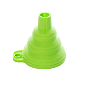 Collapsible silicone kitchen funnel green folding long neck portable household tool