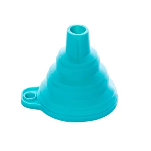 Silicone collapsible kitchen funnel detail view, flexible folding design for easy storage.