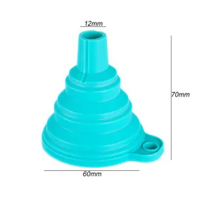 Collapsible silicone kitchen funnel detail view showing dimensions height and diameter clearly.