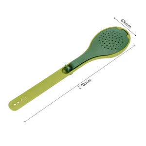 Green seasoning spoon kitchen colander with filter holes and long handle for soup cooking tools.