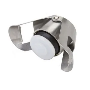 Stainless steel champagne wine bottle stopper detail, secure locking buckle and leakproof seal.