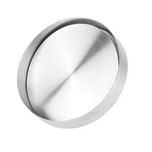 Stainless steel burger patty press mold detail view, durable kitchen tool for making round meat.