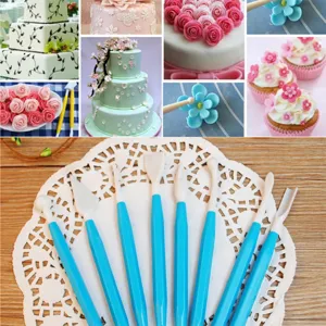 Set de 8 outils de décoration de gâteau en fondant, manche bleu, stylo de modelage.