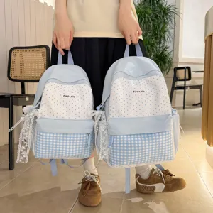 Cute polka dot plaid school backpack for women, lightweight large capacity travel casual bag