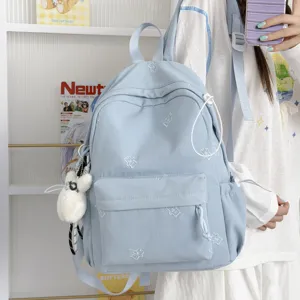 Cute Bear Print Waterproof Nylon School Backpack Japanese Sweet Style Casual Daypack For Students Teens Girls