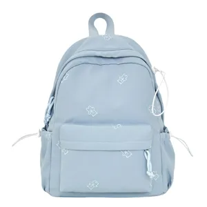 Cute light blue backpack with white bear embroidery, sweet style school bag for girls.