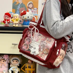 Japanese style lace transparent ita bag cute single shoulder cross body bag for women commute tote