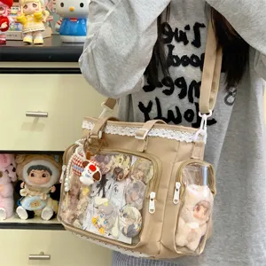 Japanese lace transparent ita bag cute canvas shoulder crossbody bag for student commuting