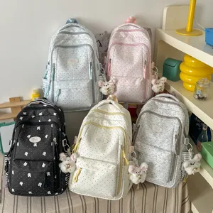 Japanese cute aesthetic polka dot school backpack for teen girls lightweight student bookbag