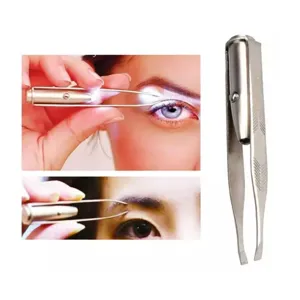 LED illuminated eyebrow tweezers stainless steel precision slant tip hair removal tool