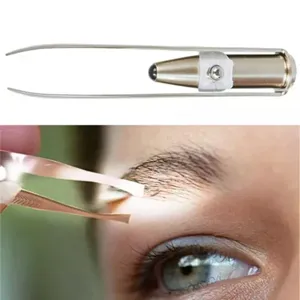 LED light eyebrow tweezers stainless steel precision hair removal facial beauty tool