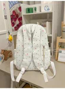 Japanese sweet style cute backpack for women, white dots and hearts school bag