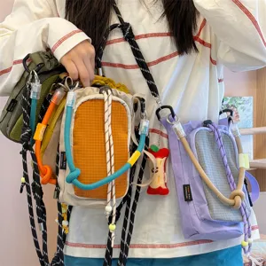 Borsa a Tracolla per Telefono in Nylon Unisex Casual Leggera Borsa per Bottiglia d'Acqua da Esterno Patchwork Borsa a Spalla da Viaggio