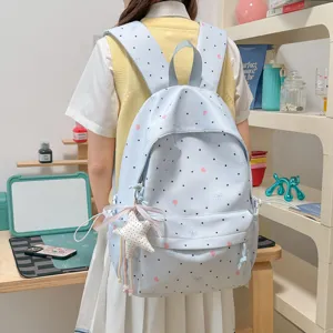 Sweet style blue polka dot backpack for women and girls cute daily school book bag lightweight