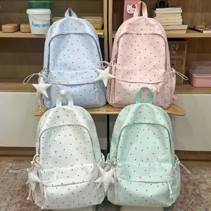 Cute Japanese sweet polka dot backpack, casual school bag for women and girls daily use.