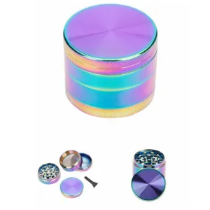 4-Layer 40mm Rainbow Metal Herb Grinder Spice Crusher with Scraper Tool for Kitchen Spices