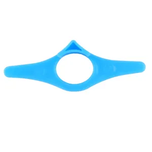 Blue plastic thumb book holder page spreader detail view for comfortable reading experience.