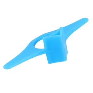 Blue plastic thumb book page holder, ergonomic reading bookmark ring for easy one-handed reading.