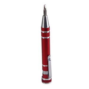 Multi-function 8-in-1 aluminum alloy screwdriver pen, portable repair tool with pocket clip.