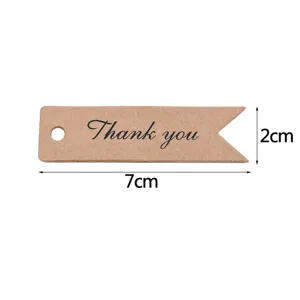 Close-up of kraft paper gift tag with thank you print and hanging hole, 7x2cm size.