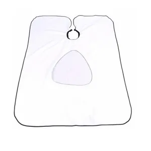Hairdressing cape with transparent phone viewing window, white waterproof salon hair cutting apron.