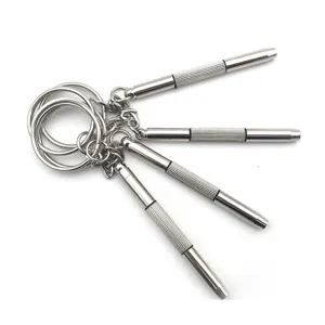 Portable multi-functional eyeglasses screwdriver keychain metal mini tool set detail view.