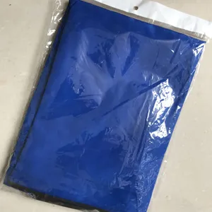 Detail shot of the blue pongee mobile phone viewing apron fabric packed in a clear bag.