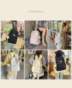Detail view of the Japanese ins starry backpack in various colors and daily fashion matching.