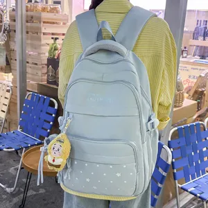 Minimalist solid color large capacity school backpack for women students daily casual wear