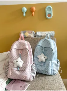 Cute star print casual backpack for student girls, spacious fashion school bag daily use.