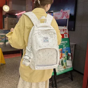 Japanese style polka dot ita backpack with clear window and cute pendant for daily school use
