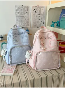 Mochila Ita pastel con bolsillo delantero transparente lindo patrón de estrellas