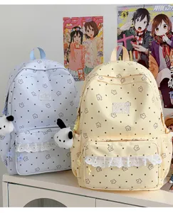 Carino zaino in stile college con motivo a stelle e dolce pizzo per la scuola e il viaggio quotidiano.